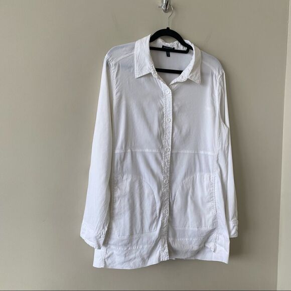 EILEEN Fisher-Linen Blend Double Pocket Button Down (Large) - Picture 3 of 10